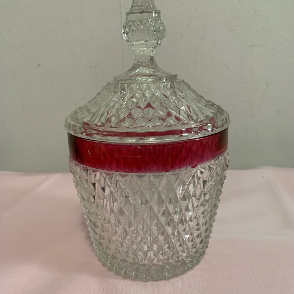 Indiana Glass Diamond Point, Ruby Flash Ice Bucket - Picture 4 of 7